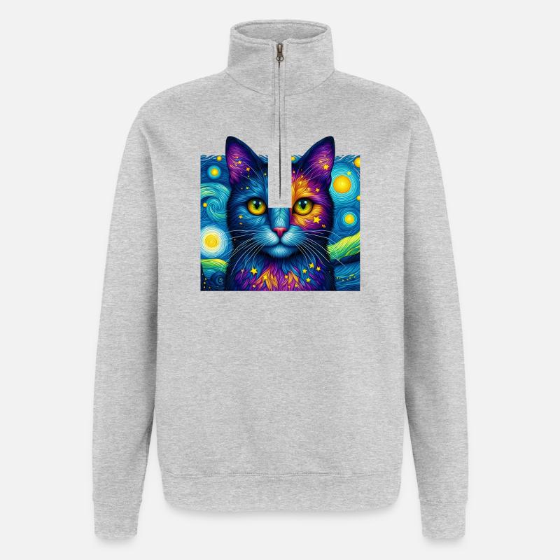 Katze - Quarter-Zip-Sweatshirt - Grau meliert