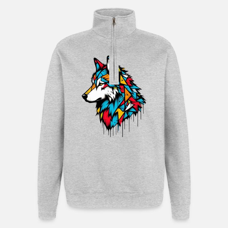 Loup - Sweat à zip 1/4 - gris chiné