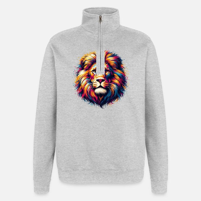 Lion - Sweat à zip 1/4 - gris chiné