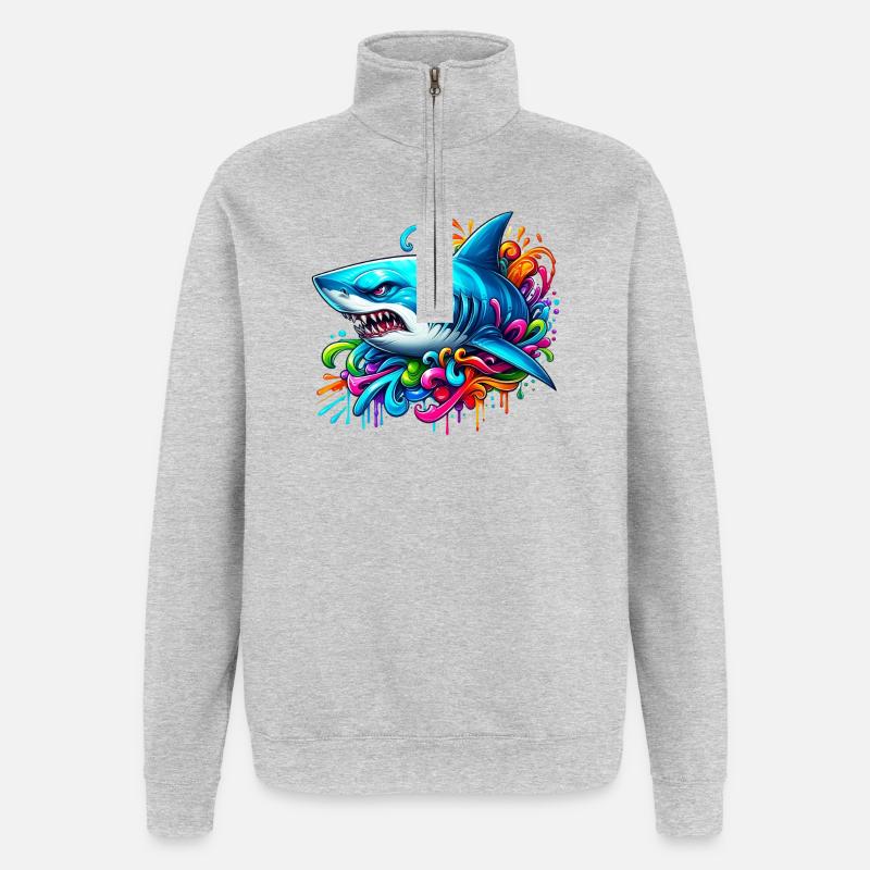 Requin - Sweat à zip 1/4 - gris chiné