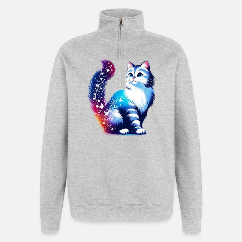 Katze - Quarter-Zip-Sweatshirt - Grau meliert
