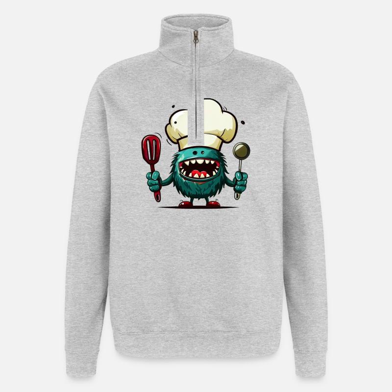 Alien extraterrestre Martien Cuisinier Chef - Sweat à zip 1/4 - gris chiné