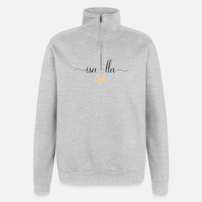 J | Monogramme | Nom | Isabelle |Aquarelle - Sweat à zip 1/4 - gris chiné