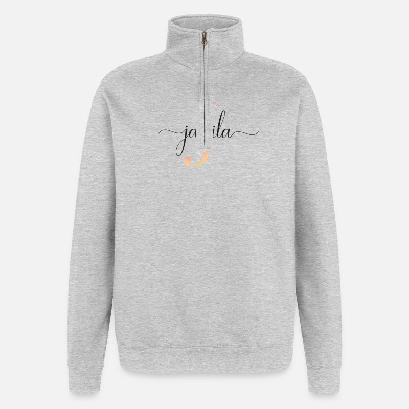 J | Monogramme | Nom | Jamila|Aquarelle - Sweat à zip 1/4 - gris chiné