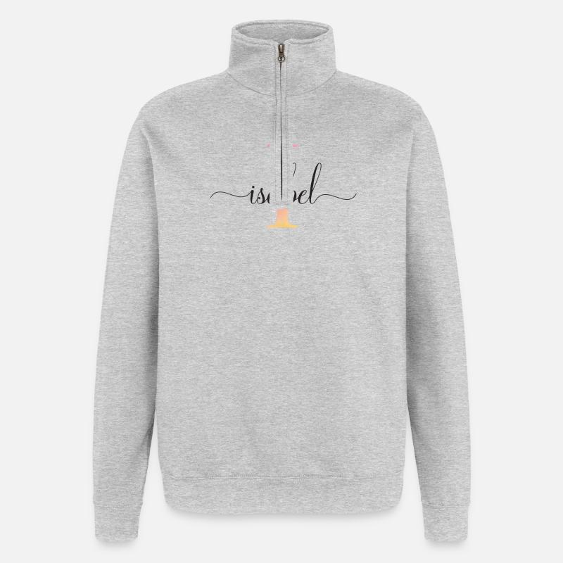 J | Monogramme | Nom | Isabelle |Aquarelle - Sweat à zip 1/4 - gris chiné