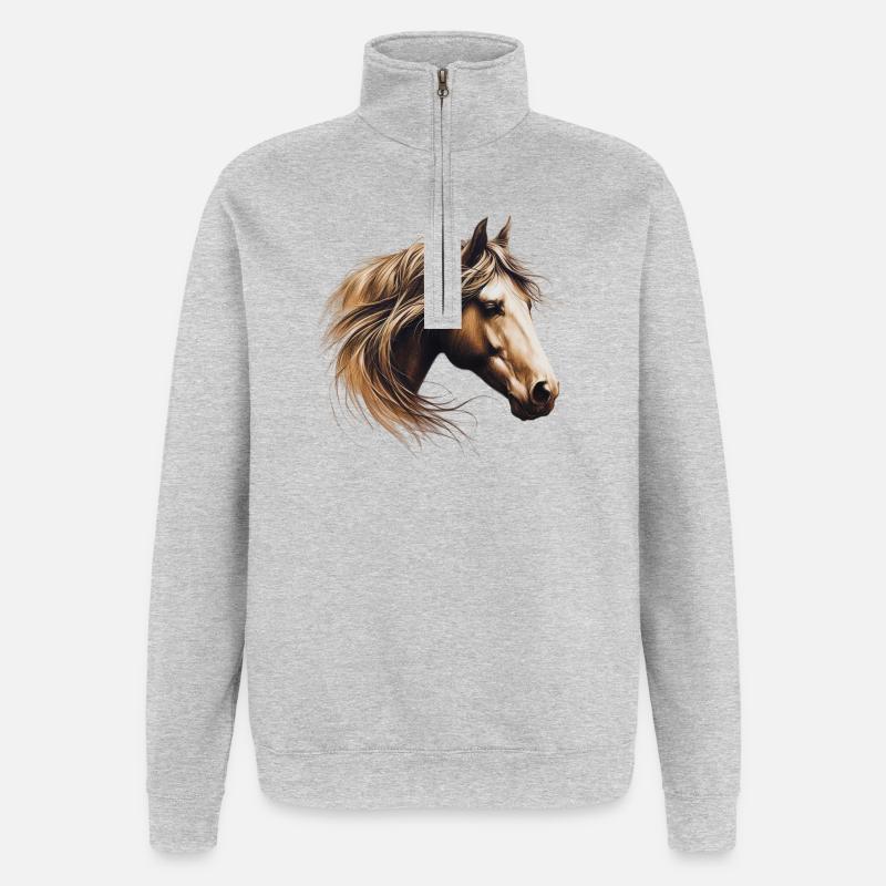 Cheval - Sweat à zip 1/4 - gris chiné