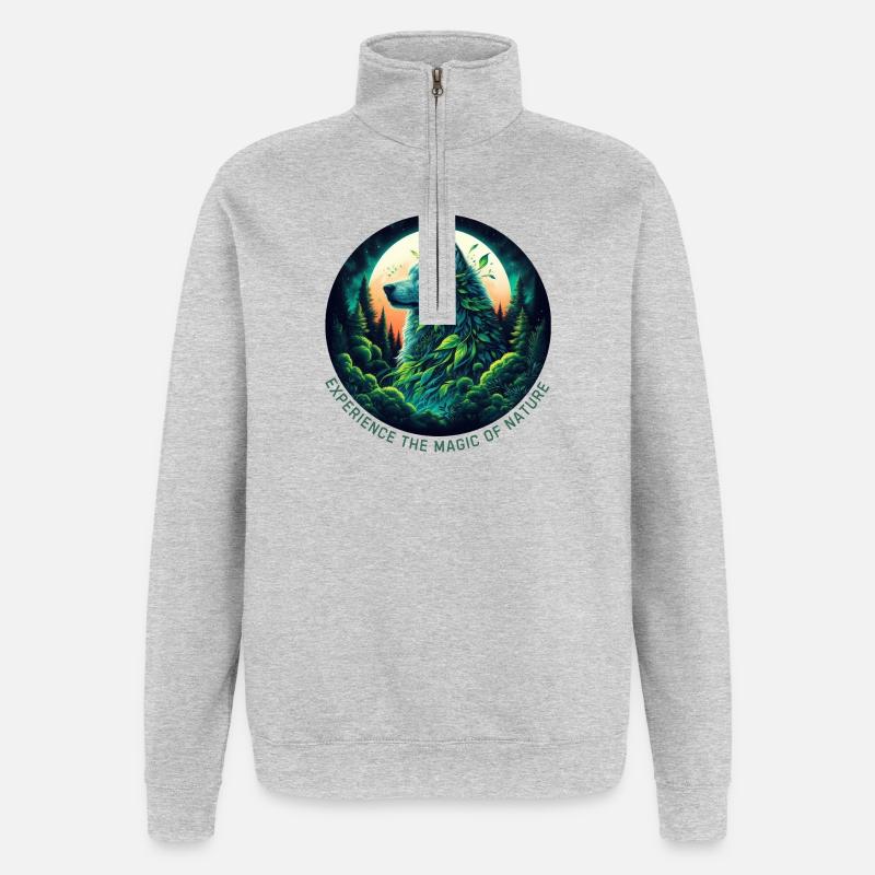 Loup dans la forêt - Sweat à zip 1/4 - gris chiné