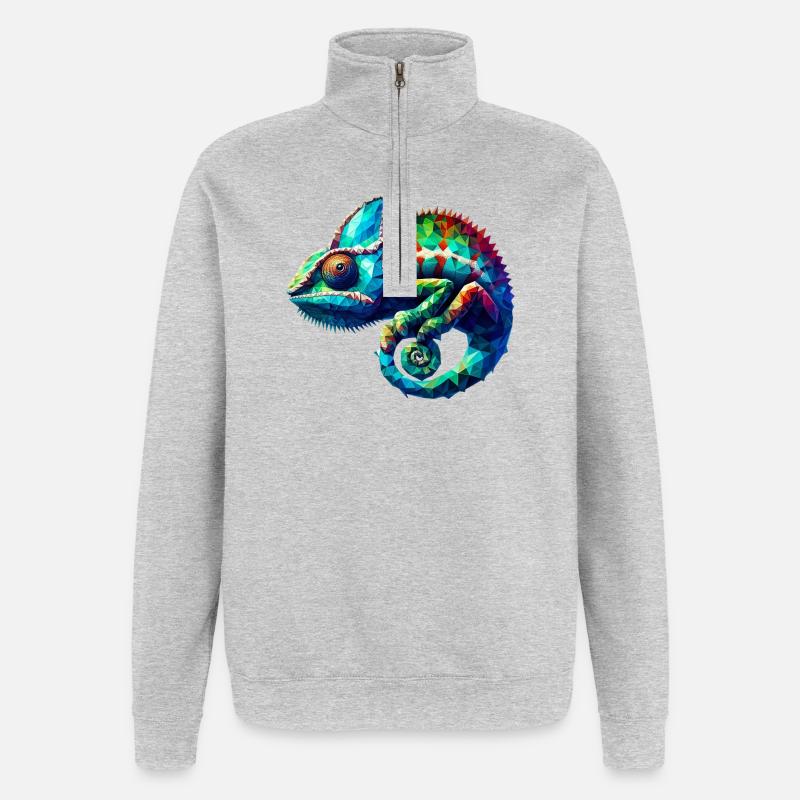Polygonales Chamäleon - Quarter-Zip-Sweatshirt - Grau meliert