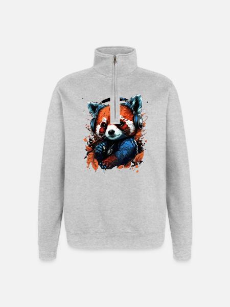 Panda roux mélomane mignon - Sweat à zip 1/4 - gris chiné
