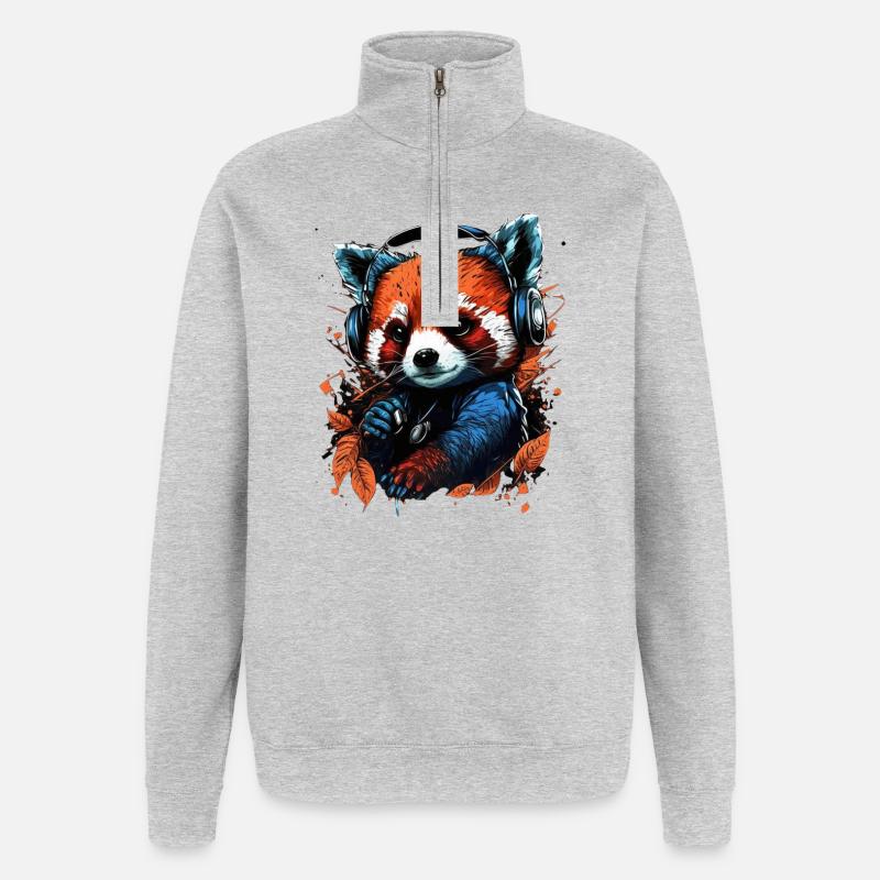 Panda roux mélomane mignon - Sweat à zip 1/4 - gris chiné