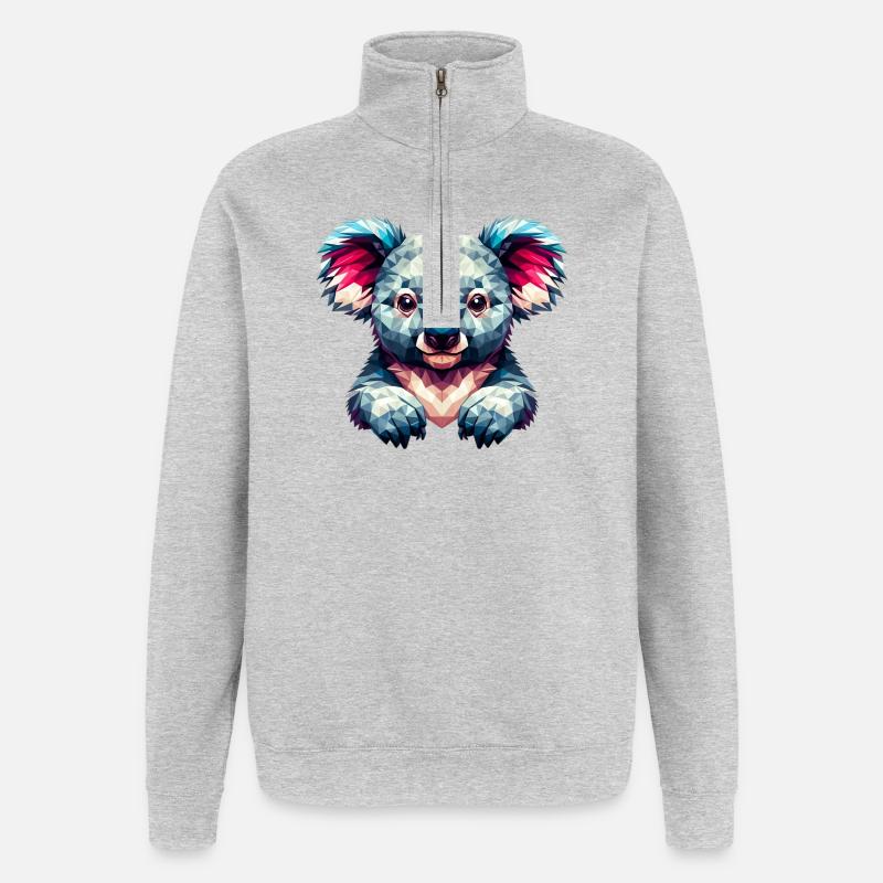 Polygonal Koala - Sweat à zip 1/4 - gris chiné
