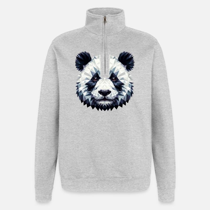 Polygonal Panda - Sweat à zip 1/4 - gris chiné
