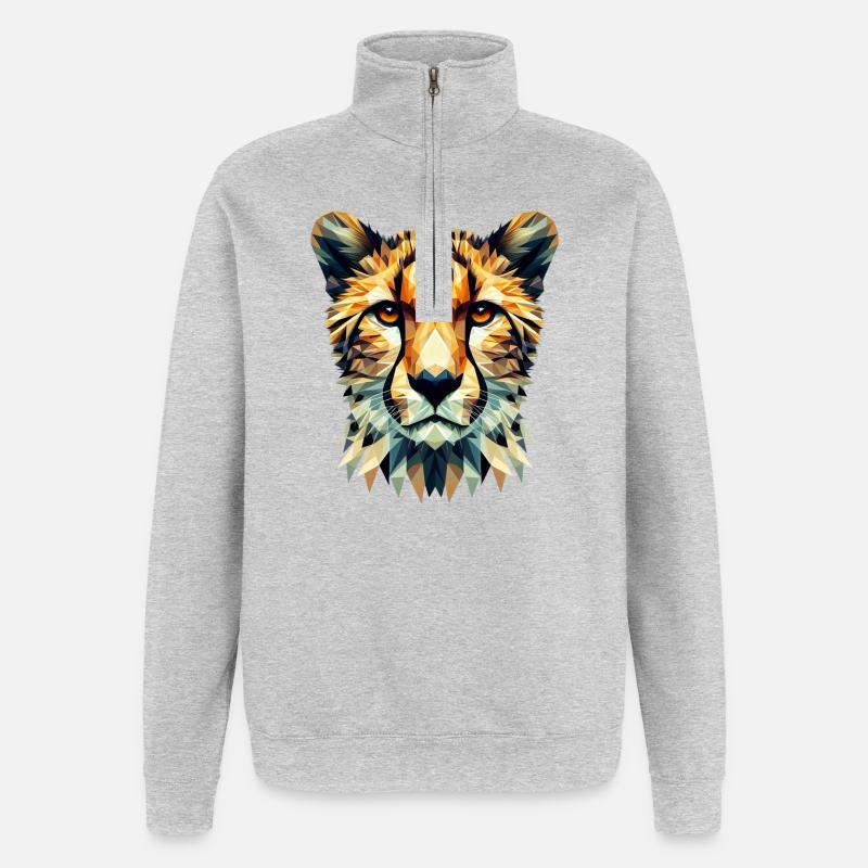 Polygonaler Gepard - Quarter-Zip-Sweatshirt - Grau meliert