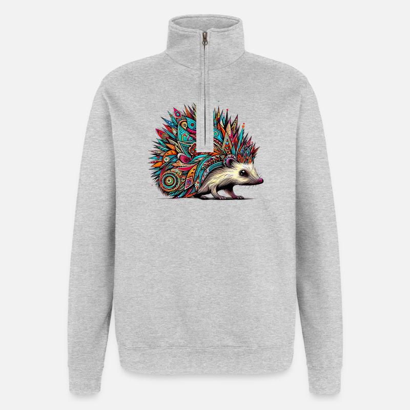 Hérisson - Sweat à zip 1/4 - gris chiné