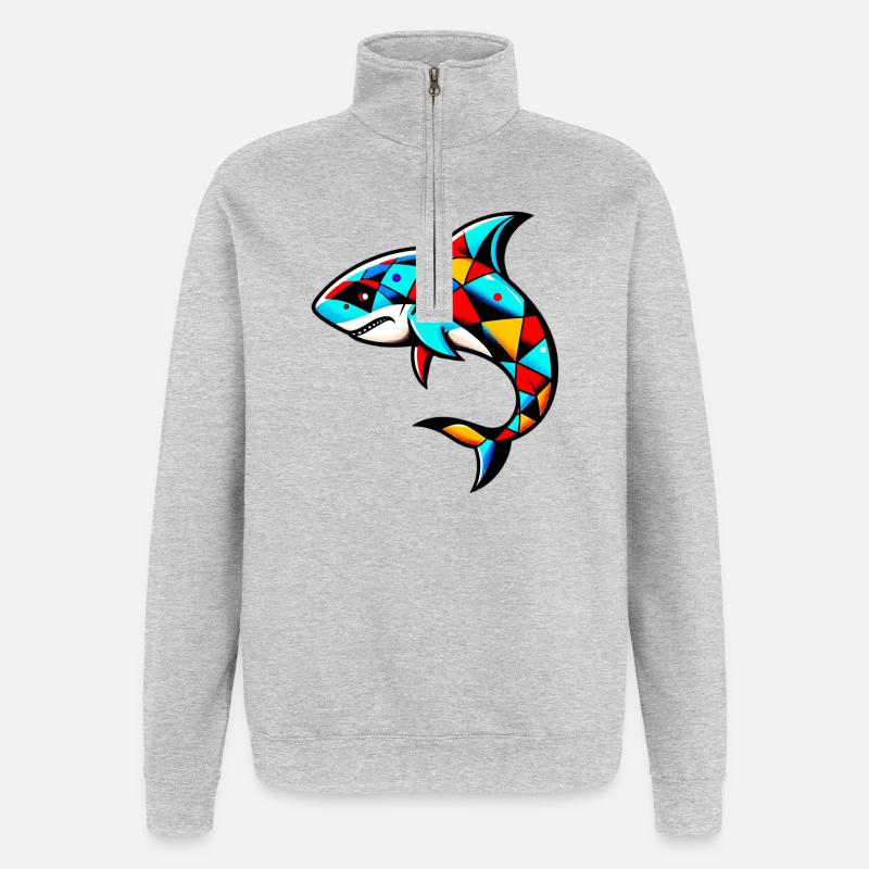 Requin arlequin - Sweat à zip 1/4 - gris chiné