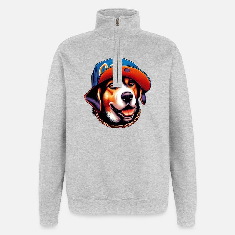 Hund - Quarter-Zip-Sweatshirt - Grau meliert