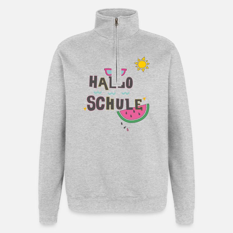 Hallo Schule, Einschulung - Quarter-Zip-Sweatshirt - Grau meliert