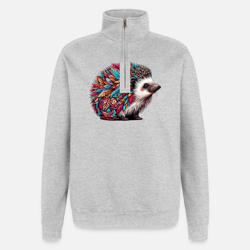 Hérisson - Sweat à zip 1/4 - gris chiné