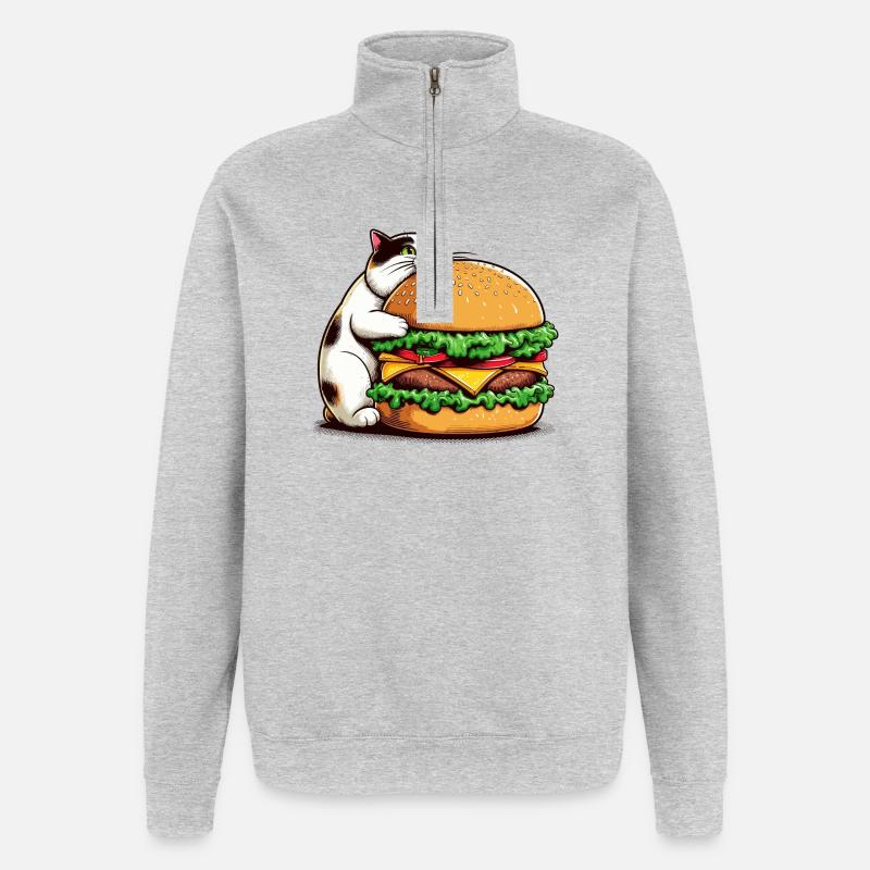 Gourmet cat and hamburger - Quarter-Zip Sweatshirt - heather grey