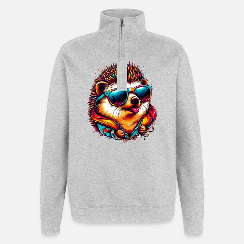 Hérisson - Sweat à zip 1/4 - gris chiné