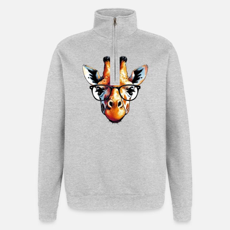 Giraffe mit Brille - Quarter-Zip-Sweatshirt - Grau meliert