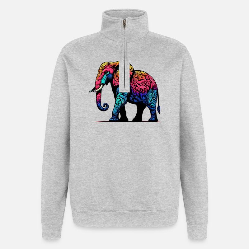 Éléphant - Sweat à zip 1/4 - gris chiné