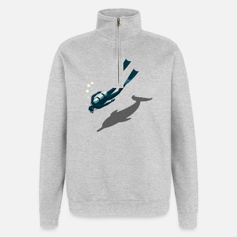 Taucher & Delfin Schatten Illusion - Quarter-Zip-Sweatshirt - Grau meliert