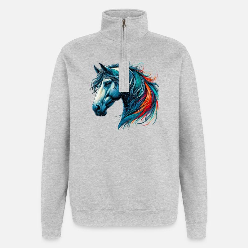 Pferd - Quarter-Zip-Sweatshirt - Grau meliert