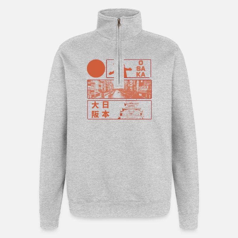 Visiter le château d’Osaka - Sweat à zip 1/4 - gris chiné