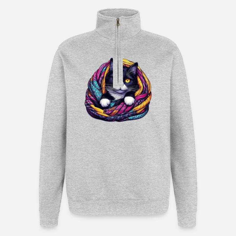 Chat - Sweat à zip 1/4 - gris chiné