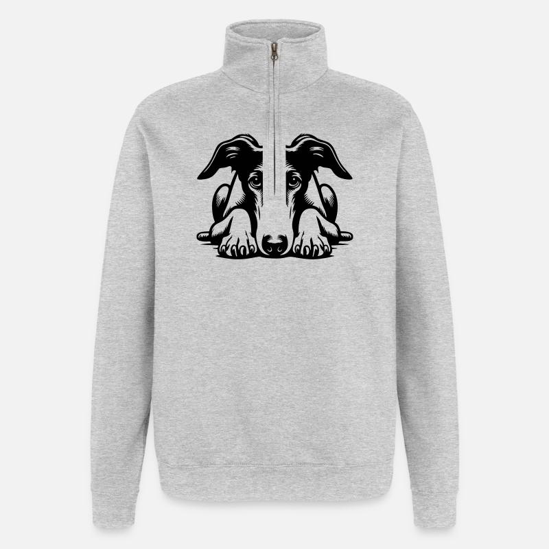 Galgo Kopf mit Pfoten - Quarter-Zip-Sweatshirt - Grau meliert