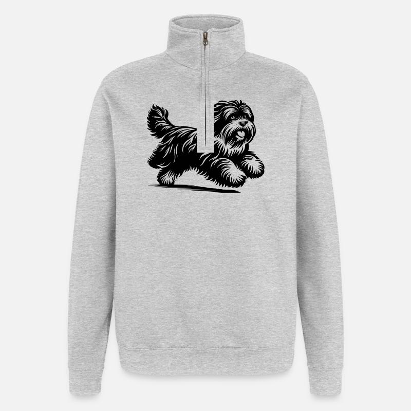 Tibet Terrier - Quarter-Zip-Sweatshirt - Grau meliert