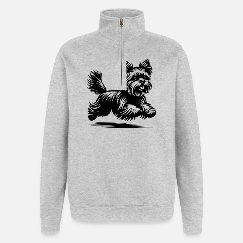 Yorkshire Terrier - Sweat à zip 1/4 - gris chiné