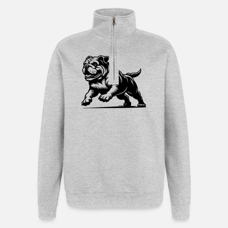 Bouledogue anglais - Sweat à zip 1/4 - gris chiné