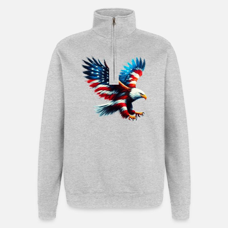 Eagle Flag USA USA Américain - Sweat à zip 1/4 - gris chiné