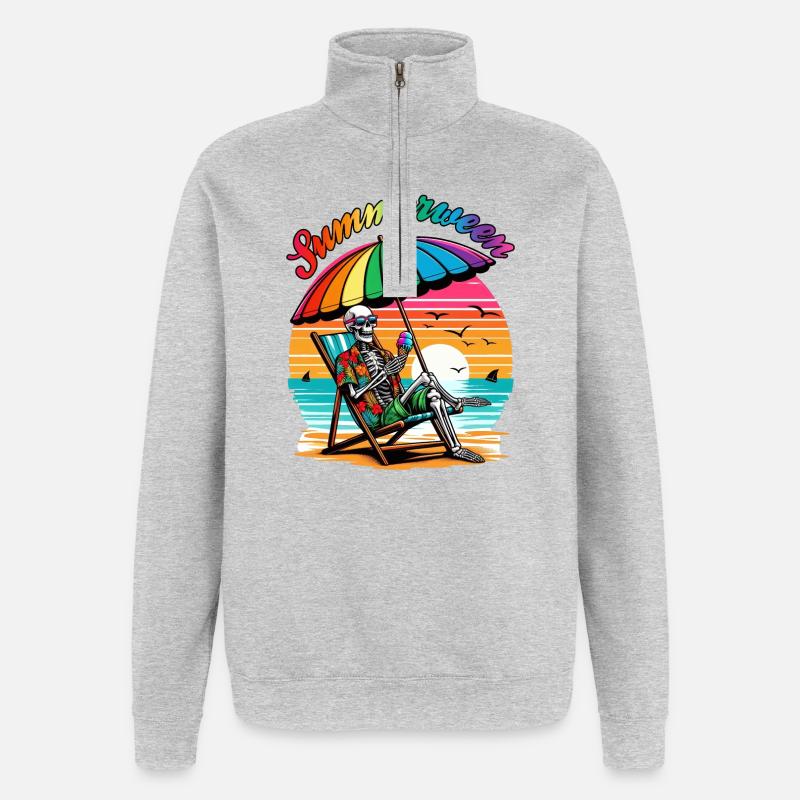 Summerween Skeleton: Chillen im Sommer - Quarter-Zip-Sweatshirt - Grau meliert