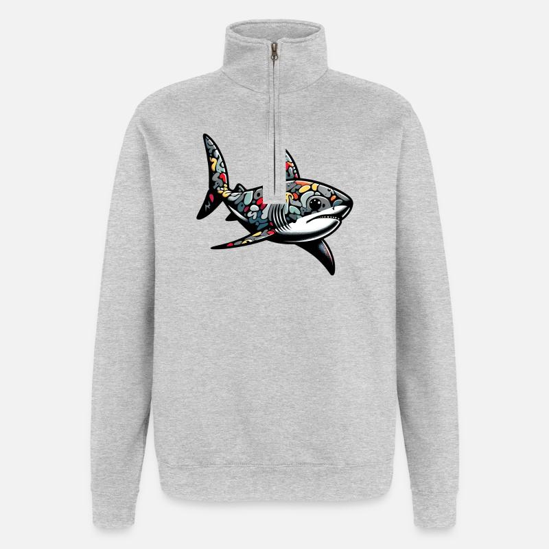 Requin - Sweat à zip 1/4 - gris chiné