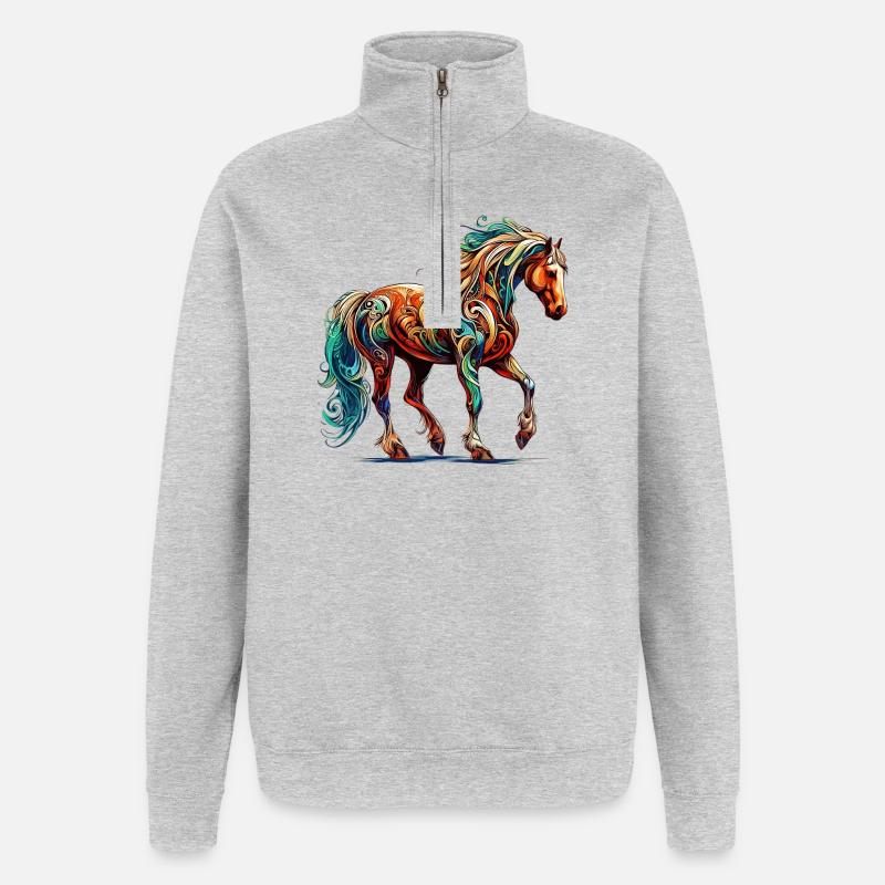 Cheval - Sweat à zip 1/4 - gris chiné