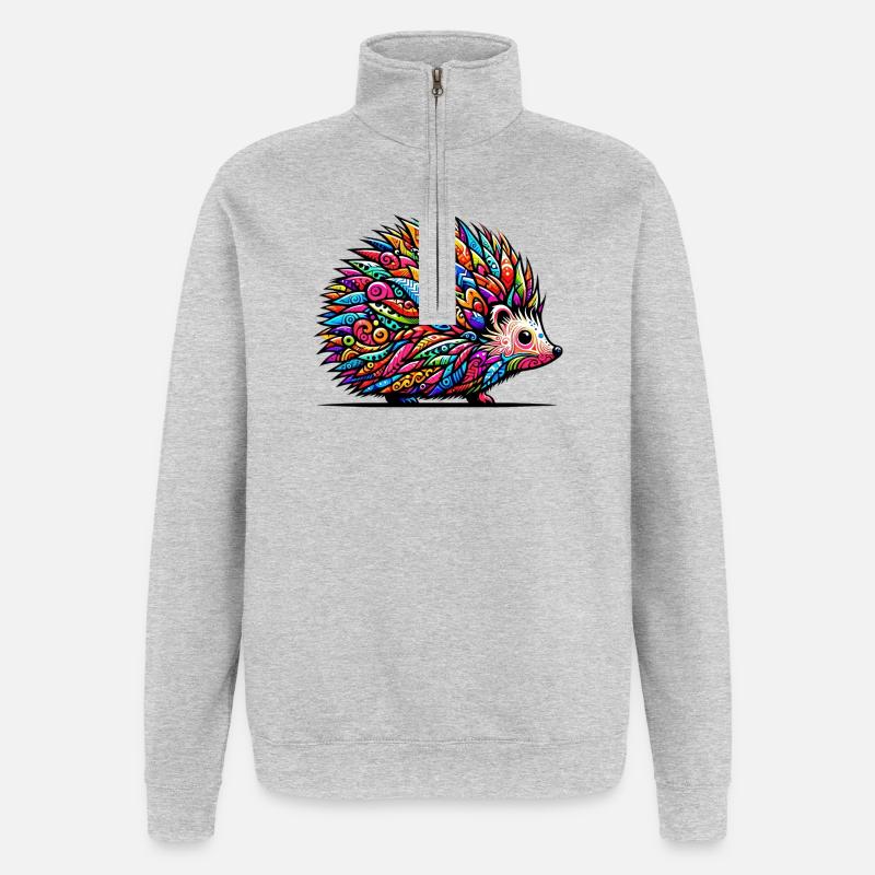 Hérisson - Sweat à zip 1/4 - gris chiné