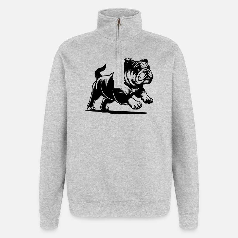 Bouledogue anglais - Sweat à zip 1/4 - gris chiné