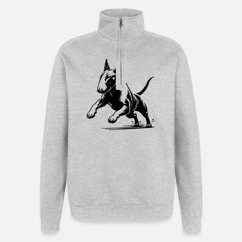 Bull terrier - Sweat à zip 1/4 - gris chiné