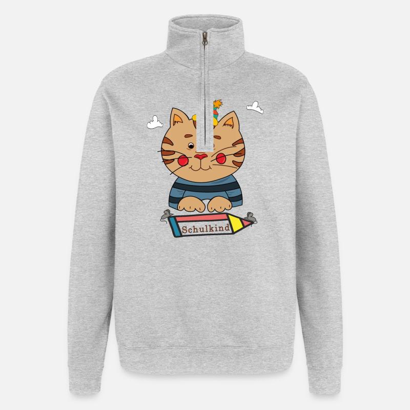 Chat écolier - Sweat à zip 1/4 - gris chiné
