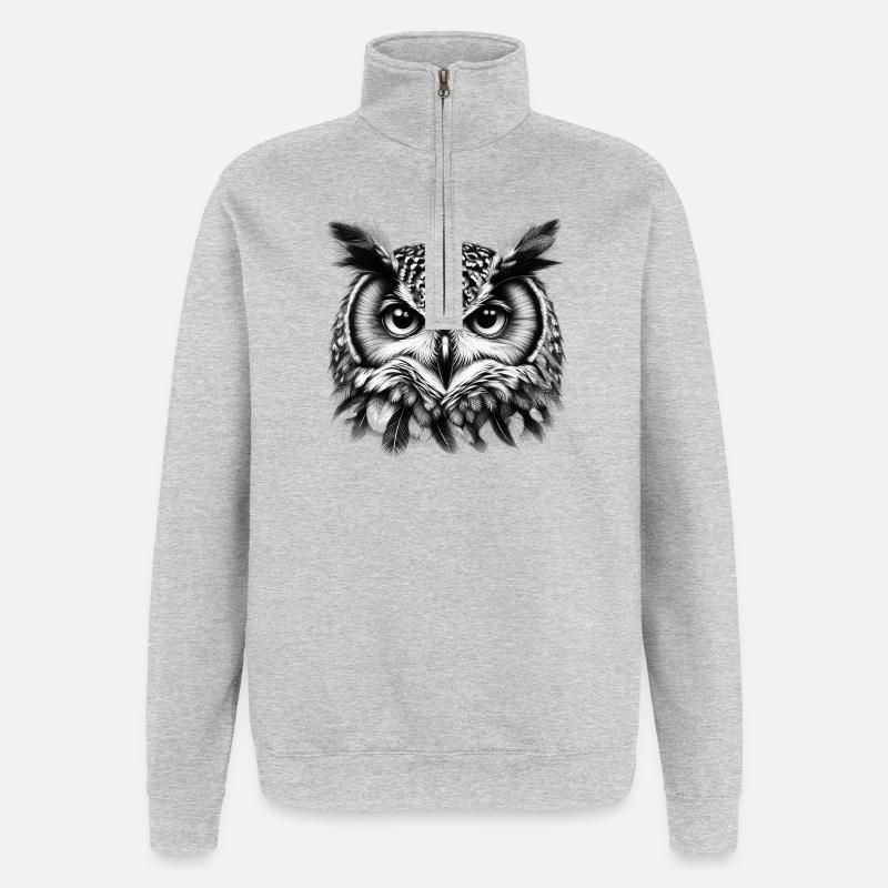 Eule - Quarter-Zip-Sweatshirt - Grau meliert