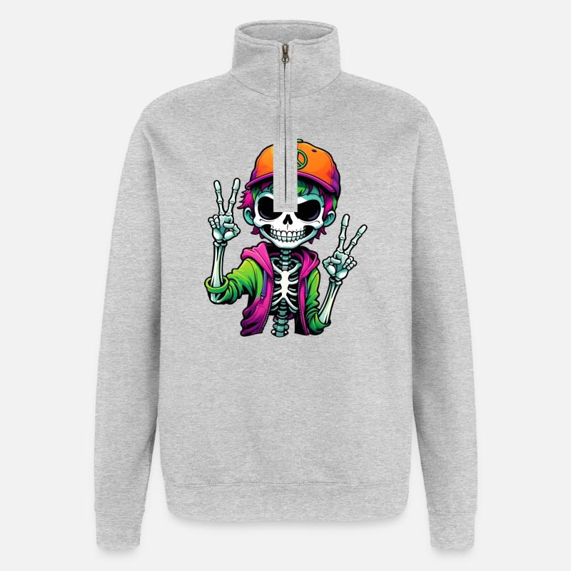 Cute Cartoon Skeleton Boy - Quarter-Zip Sweatshirt - heather grey