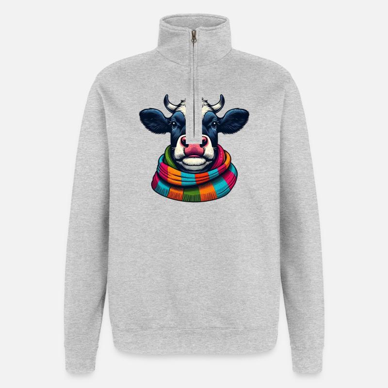 Kuh - Quarter-Zip-Sweatshirt - Grau meliert