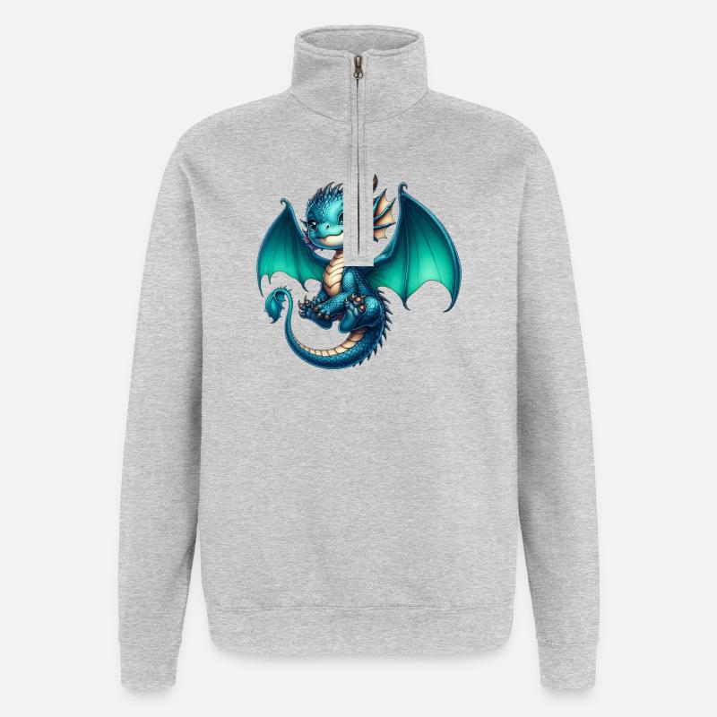 Drache - Quarter-Zip-Sweatshirt - Grau meliert