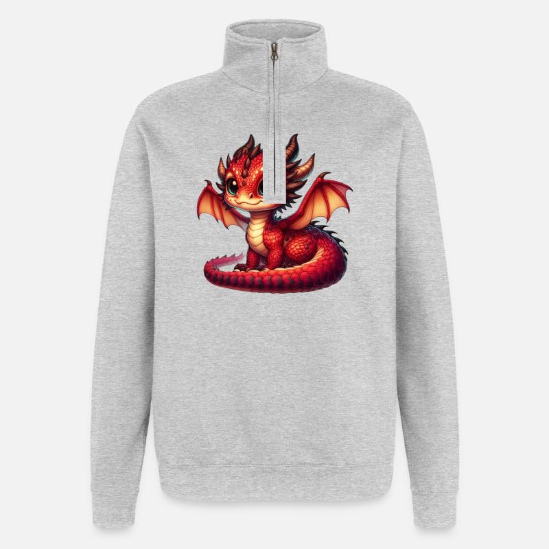 Drache - Quarter-Zip-Sweatshirt - Grau meliert
