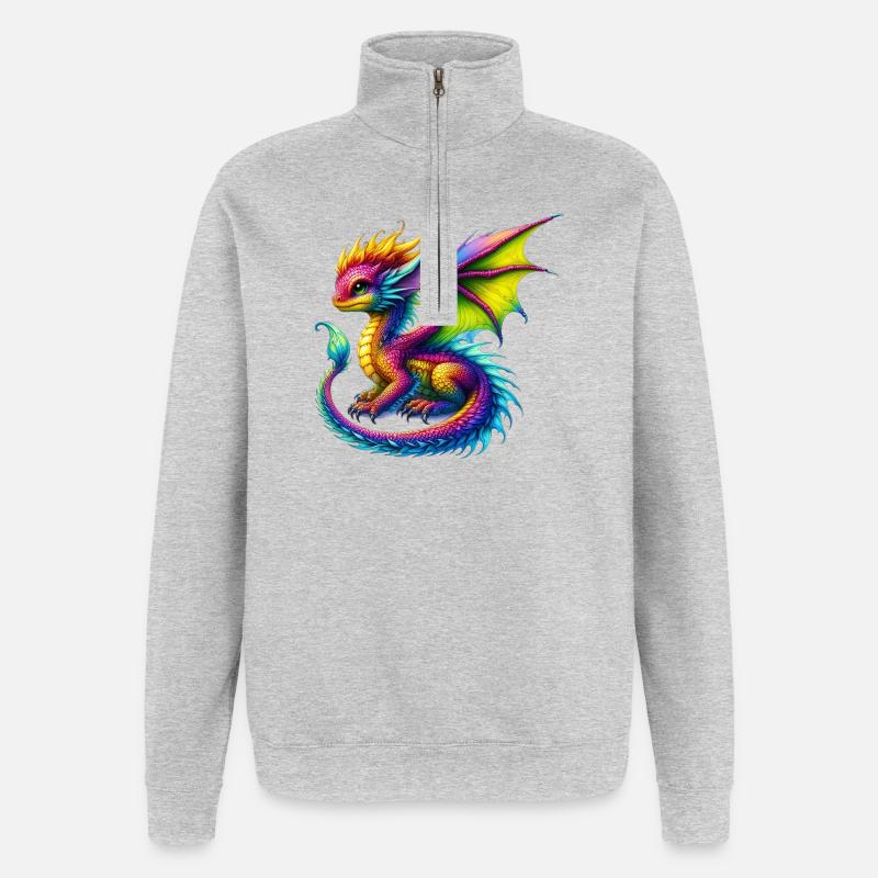 Drache - Quarter-Zip-Sweatshirt - Grau meliert