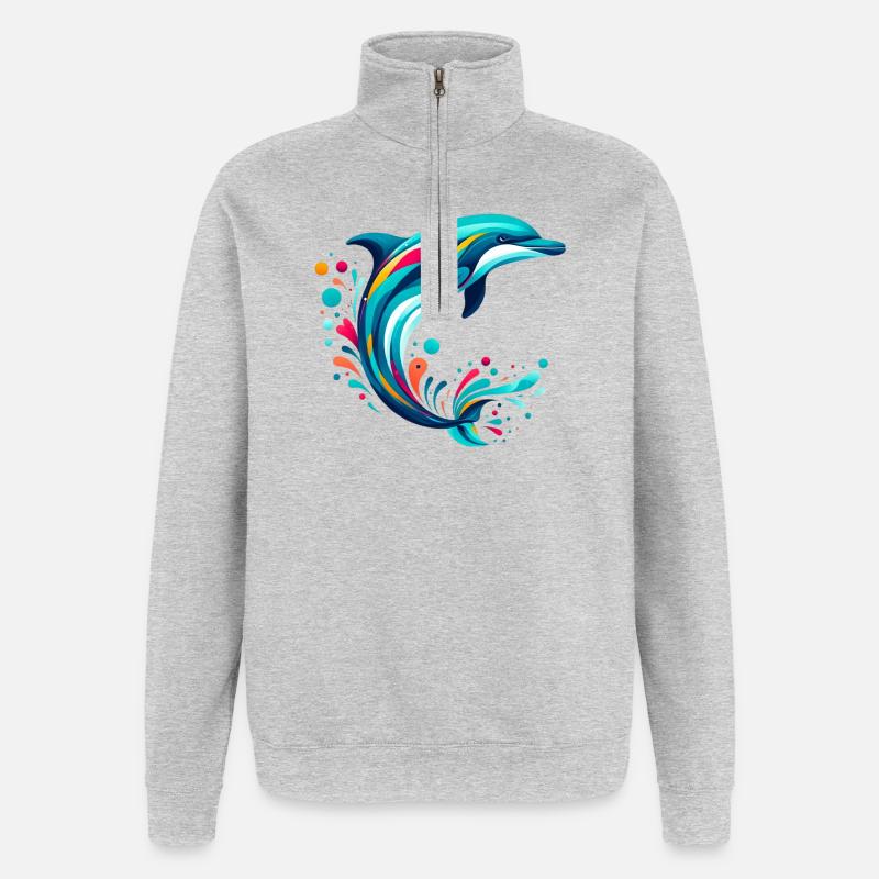 Delfin - Quarter-Zip-Sweatshirt - Grau meliert
