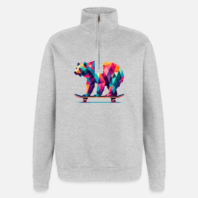 Geometrisches Polygon Bär Skateboarding Bunte Kunst - Quarter-Zip-Sweatshirt - Grau meliert